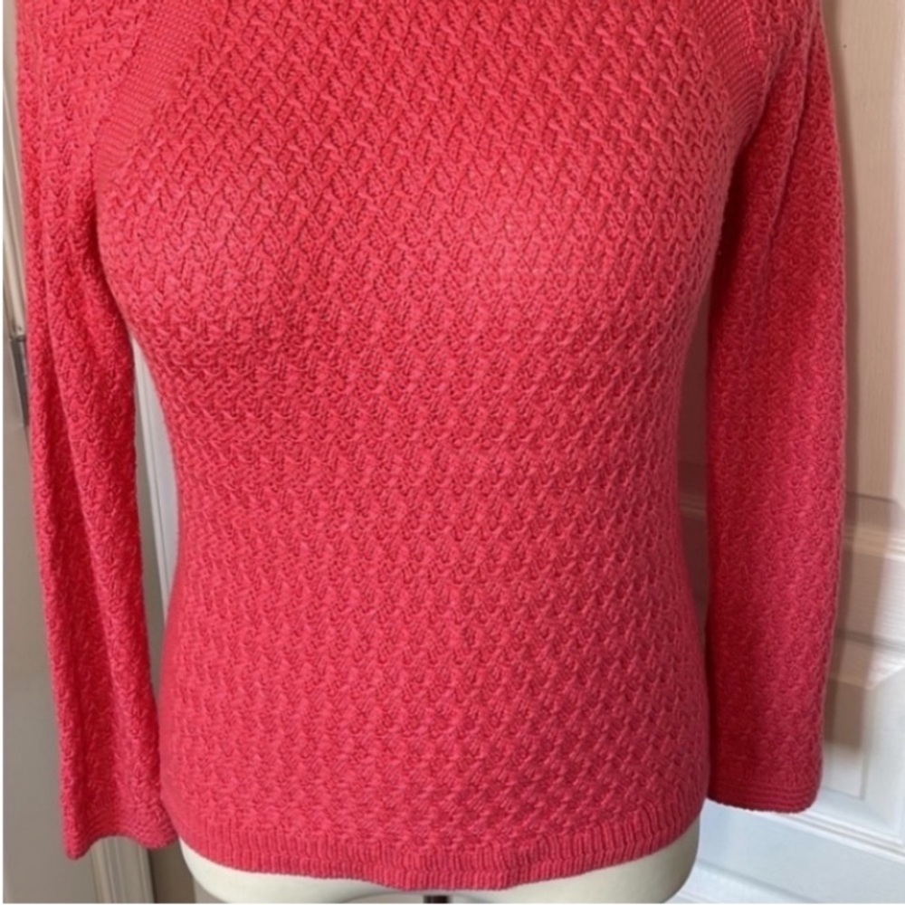 Jones NY Cable Knit Sweater Crewneck Coral Salmon Loose Weave Acrylic Fancy Gift - Picture 8 of 17
